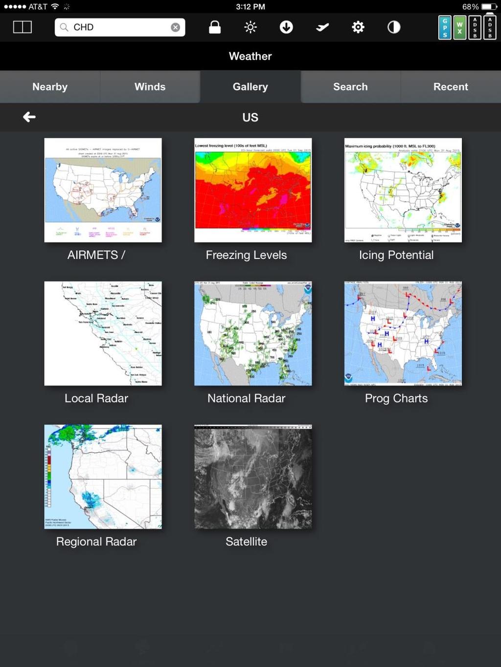 Weather Gallery FlyQ EFB gives quick and easy access to hundreds of US and Canadian weather graphics.