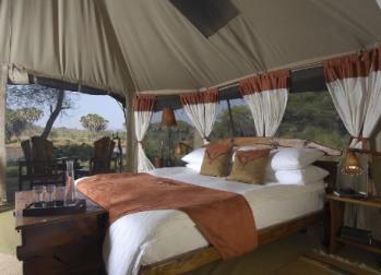ACCOMMODATION INFORMATION Elephant Bedroom Camp Set on the banks of the Ewaso Nyiro River in Samburu National Reserve surrounded by doum palms and other beautiful indigenous trees and shrubs sits