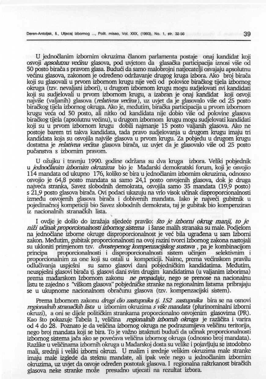 Deten-Antolfak,!., Utjecaj Izbornog..., Pollt. rnlsao, Vol. XXX, (1993). No. 1, Sir.