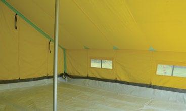 90 m Ridge Length: 4 m Frame Standing and ridge poles of 48 mm dia. Ground Sheet Tieable bathtub ground sheet of Polyethylene (PE) fabric. Windows 4 with easily operable flap covers.