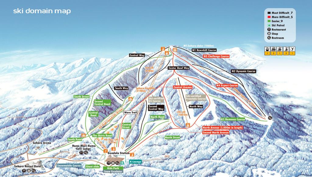Ski area: SKI AREA: SAHORO SKI RESORT AREA From 400m to 1030m 21km of
