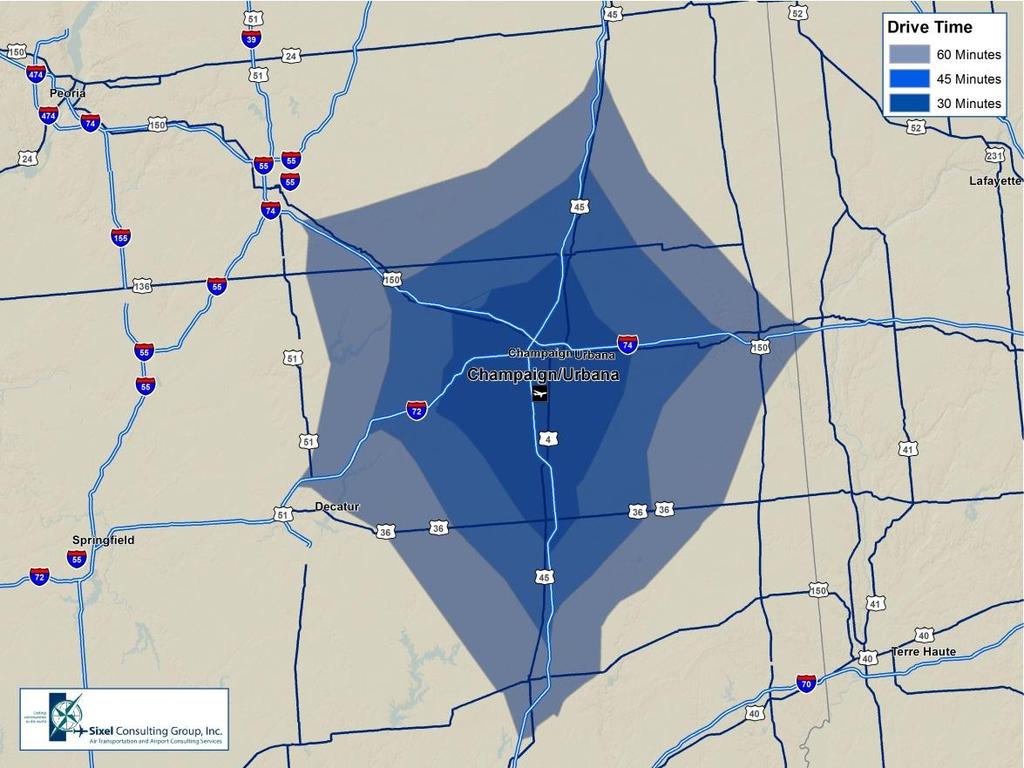 THE CHAMPAIGN/URBANA AIR SERVICE MARKET Current and Historical Air Service While the University of Illinois Willard Airport has seen its capacity cut by more than a third in the last three years, it