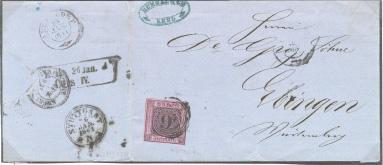 UHRAD-STEMPEL (Postman s Numeral) : fully struck 39 without dot (a scarcer number) on 1862 3k rose perf 10 (Mi 18) 30.