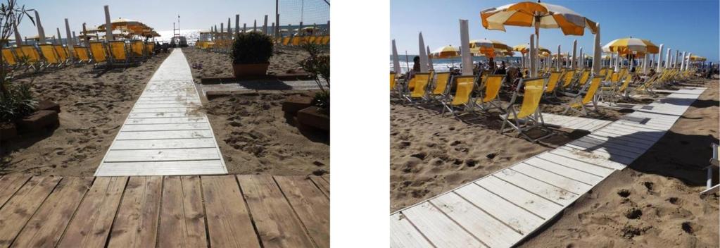 To reach the beach you must pass a second flight interrupted by a resting shelf: length 350 cm + 716 cm, width. > 90 cm, gradient 8/10%, hand rail on the right and left curb.