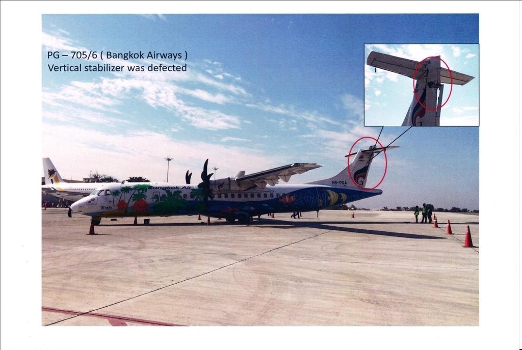 Damage of Bangkok Airway ATR.72-500 (HS- PGA) - Horizontal stabilizer, leading edge.