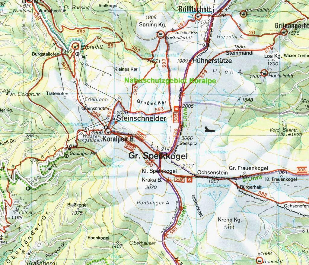 6 Opis opazovalnih točk Slika 3: Območje okrog najvišjega vrha Golice (vir: Planinska karta Saualpe, Lavanttal, Koralpe, Region Schilcherheimat. Merilo 1:50.000, založba Freytag & Berndt).