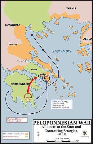 Peloponnesian War 431 BC - tension between Athens and Sparta 27 year war