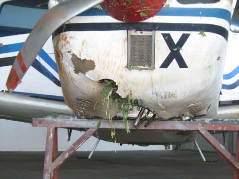 Figure 4: The aircraft fuselage condition after occurrence The lower engine cowling was broken.