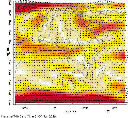 The CAB remained quasi stationary over western Tanzania, while the ITCZ moved northward by 2 degrees over northern Madagascar (Figure 2).