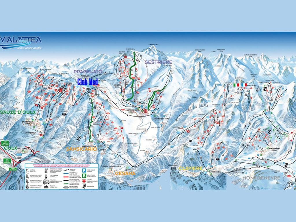 Ski area: SKI AREA: VIA LATTEA (MILKY WAY) SKI AREA From 1350m to 2823m 400km of slopes 42 118 54 30 RESORT: PRAGELATO VIALATTEA Altitude: 1600m
