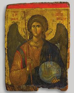 art of from greek collections 1. Archangel Michael Greek, first half of 14th century Tempera on wood, gold leaf Unframed: 110 x 80 cm (43 5/16 x 31 1/2 in.) Gift of a Greek of Istanbul, 1958 VEX.2014.