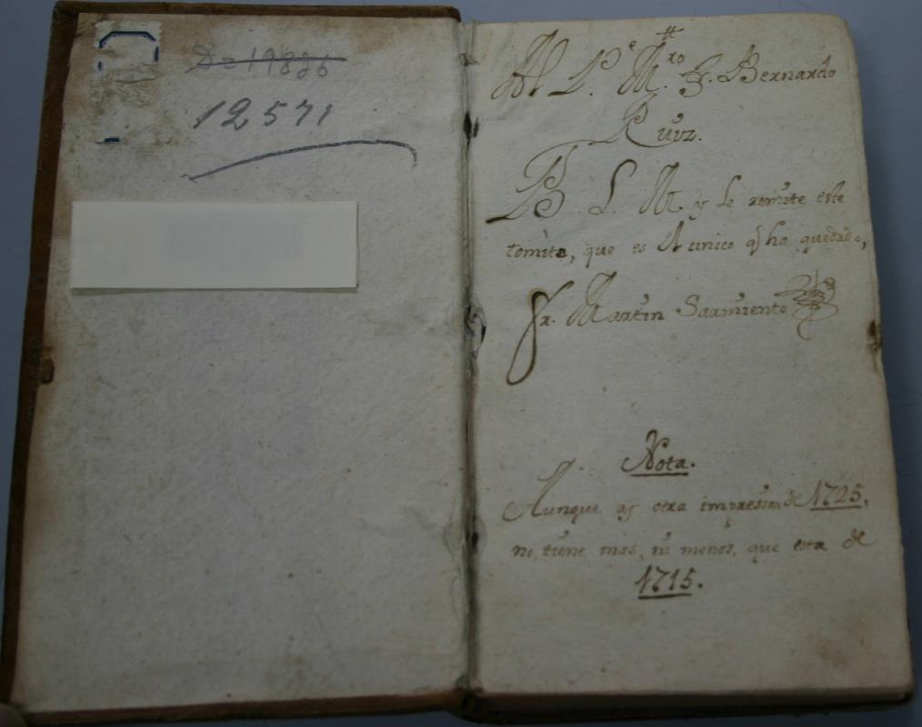 Nota manuscrita orixinal do Padre Sarmiento na anteportada das Epistolae