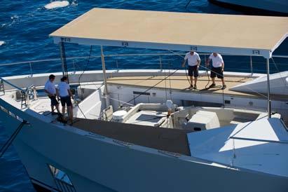 The tender is cleverly stored underneath the foredeck and can be easily launched