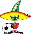 ŠPORT Pique Mehika 1986 Maskota predstavlja zelen čili, na glavi pa ima rumen sombrero, ki so ga nosili tradicionalni mehiški kavboji charri.