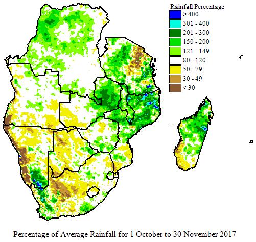 The rainfall pattern associated with the climate driver induced the start of season during September in the northern part of the region.