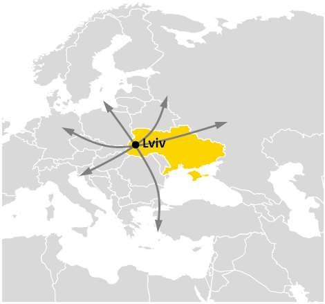 2 AIRPORTS LVIV AIRPORT Located 6 kilometers from central Lviv, close to the western border of Ukraine Key facts Lviv Airport is the biggest airport in the Western part of Ukraine with terminal area