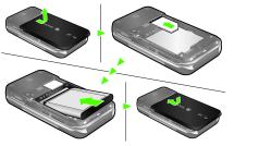 Подготвување на телефонот За да ја вметнете SIM картичката и батеријата 1 Отстранете го поклопецот на батеријата. 2 Поставете ја SIM картичката во нејзиниот држач со конекторите свртени надолу.