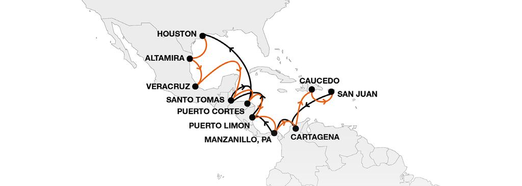 North America Latin America GCS Gulf Caribbean Service Key Service Strengths Only direct service from Mexico Gulf to San Juan, Puerto Rico offering one of the best transit time to Central America and