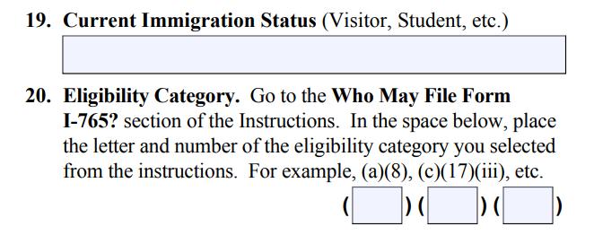 Step 2: Prepare and Mail the OPT Application Complete the Form I-765 #19: Current Immigration Status Current status should be F-1 student.