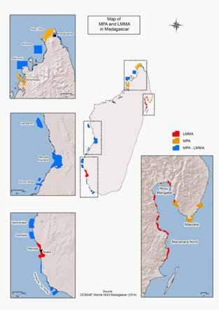 2.3.7 Responses Area-based protection for coral reefs has had a long history in Madagascar. To date, there are 18 MPAs (fig. 2.3.7) totaling 1,216,637 ha managed by Madagascar National Park, WWF, WCS, Blue Ventures, Service d Appui à la Gestion de l Environnement.