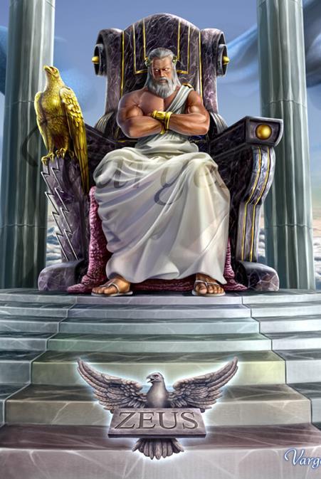 Zeus Zeus is the king of all the gods. He divided up the world with his brothers, Hades and Poseidon.