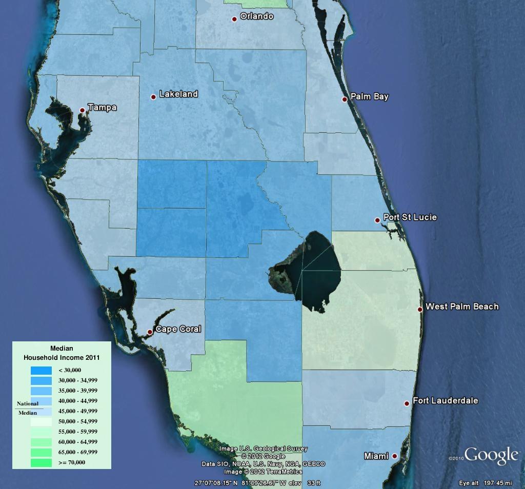 Figure 6. South Florida Median Household Income by County Source: The Nielsen Company, 2011 In the future, Florida population is projected to grow a slower rate than historical.