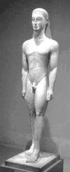 Kouros and Kore, continued: Archaic Sculpture, continued the kouros tight silhouette is less fleshy, more energetic and alert.