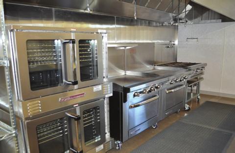 The kitchen features a refrigerator/freezer, 1-hotbox, 2-ovens, prep area, 2-grils, and dish room.