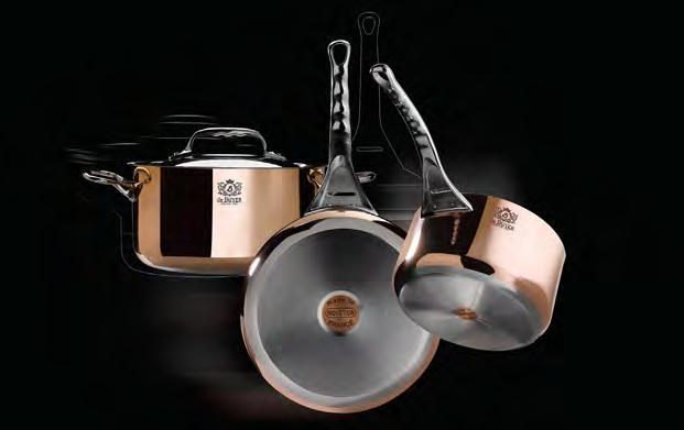 Cooking Copper St/steel 2-mm thick copper/stainless steel 90% COPPER - 10% ST/STEEL Gloss polished Special innovative ferro-magnetic bottom for all hotplates including INDUCTION Riveted ergonomic