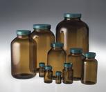 Glass Bottles and Containers Clear Boston Rounds with Green Teflon PTFE Lined Caps Clear Boston Round Bottles offers maximum visibility and sample integrity.