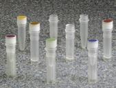 5-mL vials are skirted and stand up on their own, but they have conical interiors to allow recovery of entire contents. The 1.