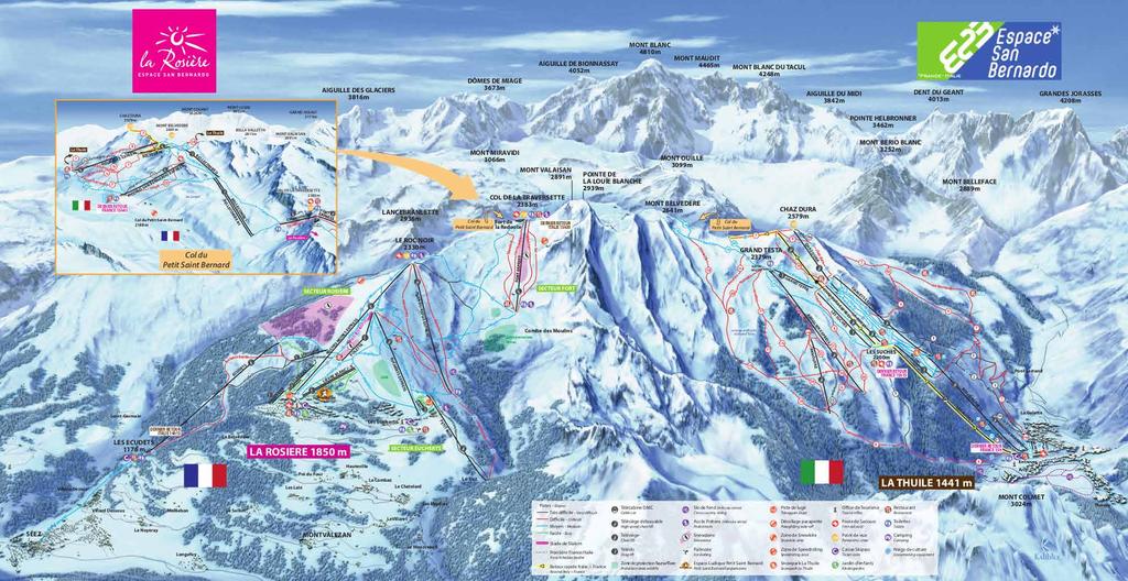 SKI AREA 160 kms of slopes and for 2018 : Extension Mont-Valaisan One detachable 6-seater chairlift (TLS1) One 4-seater chairlift (TLS 2) The top of the Mont Valaisan drag lift, culminating at an