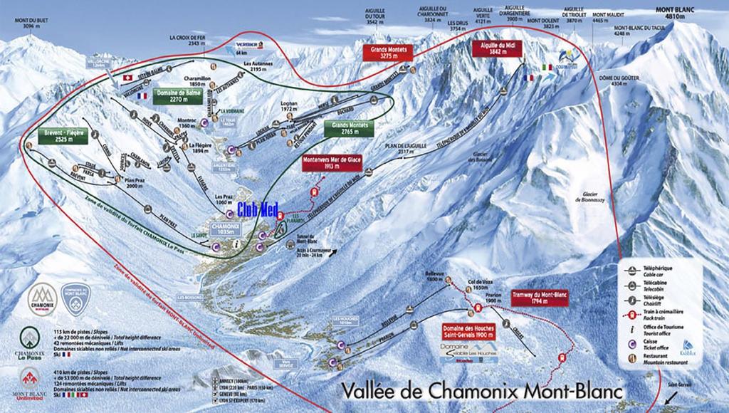 Ski area: SKI AREA: GRAND CHAMONIX SKI AREA From 1050m to 3300m 182km of