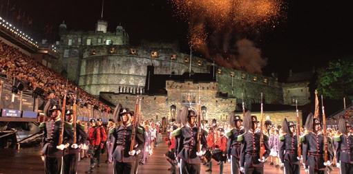 100 SCOTLAND THE ROYAL EDINBURGH MILITARY TATTOO Each summer, the imposing silhouette of Edinburgh Castle provides a spectacular backdrop as the world-famous Edinburgh Royal Military Tattoo gets