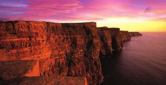 Its many attractions include the spectacular sheer face of the Cliffs of Moher and the mystical lunar landscape of the Burren.