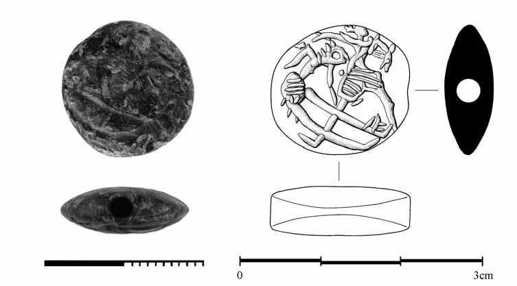 Fig. 4. Photographs of diagnostic sherds in Locus 8 of Test Trench 49 (taken by Clio Zervaki). The imagery and composition of the seal The seal s engraved image (Fig.