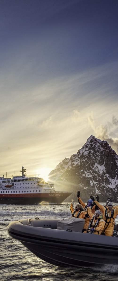 With daily departures, our ships journey calmly through majestic fjords and call on small, remote ports in places most vessels are unable to reach. And we ve been sailing here for 125 years.