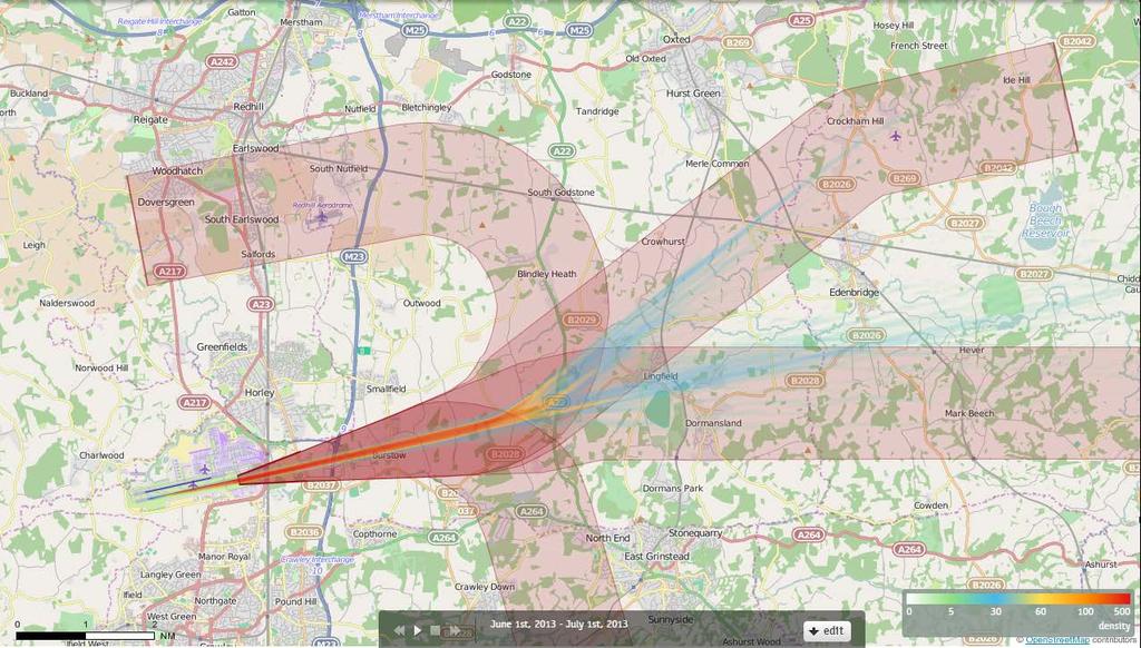603 08DAVENTRY Density June 2013 542 Aircraft Showing CONVENTIONAL Departures Only Track density Each track is drawn as a line which has a width of just a few pixels and each pixel on the screen