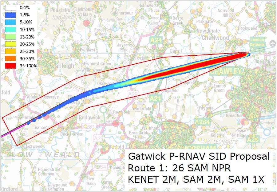 UNCLASSIFIED Figure 2 Route 1 Conventional Navigation 601 B Figure 3 Route 1 PRNAV Navigation NOTE: The densities illustrated in Figures 2-14 were constructed by calculating the proportion of radar