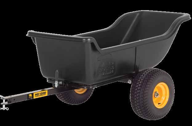 FEATURES High-impact polyethylene tub Original tilt-and-pivot frame Quick-release tipper latch All-steel frame with powder coat finish Pass-thru axle for extra clearance Sealed ball bearings no
