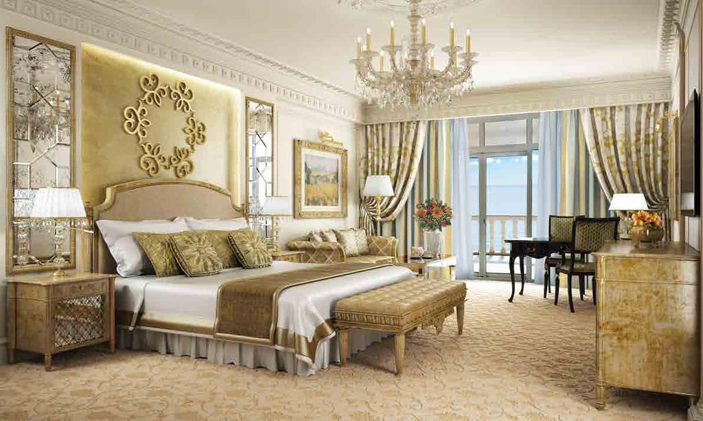 GUEST ROOM INTERIORS ITALIAN REFINEMENT The Emerald Palace Kempinski Hotel s median room size is over 100 square metres and is furnished with bespoke, handcrafted pieces courtesy of traditional