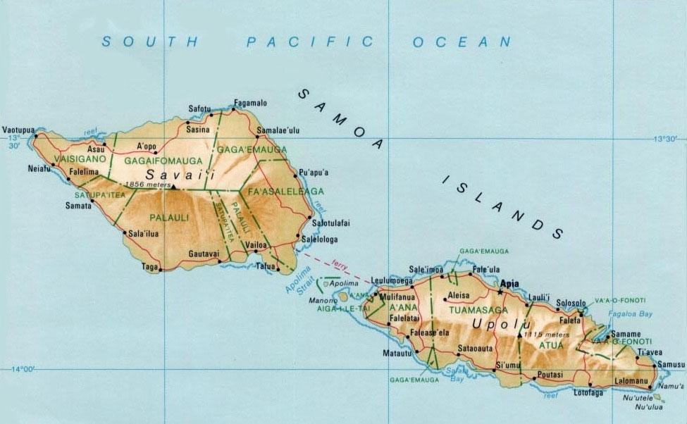 1.10 Aerodrome Information Samoa is a group of 16 islands in the South Pacific. The two main islands are Upolu and Savai'i.