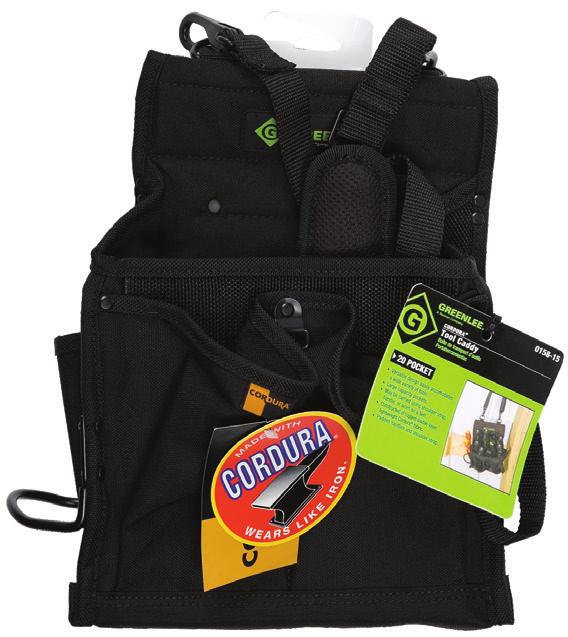 double-layer of rugged, light-weight Cordura fabric Versatile 20-pocket design easily accomodates a wide variety of professional hand tools Large capacity pockets