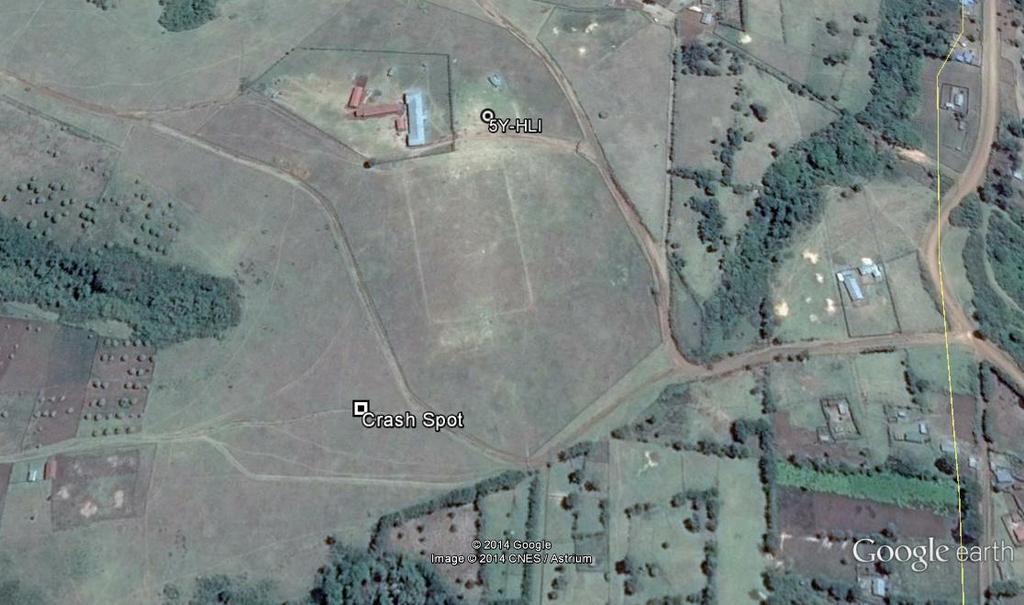 1.1.1 Location of the Accident N Flight path The accident occurred on a high altitude area, on a Kaptarkok school playing field on a small hill. The area coordinates are N 00 0 26.228 and E 035 o 33.
