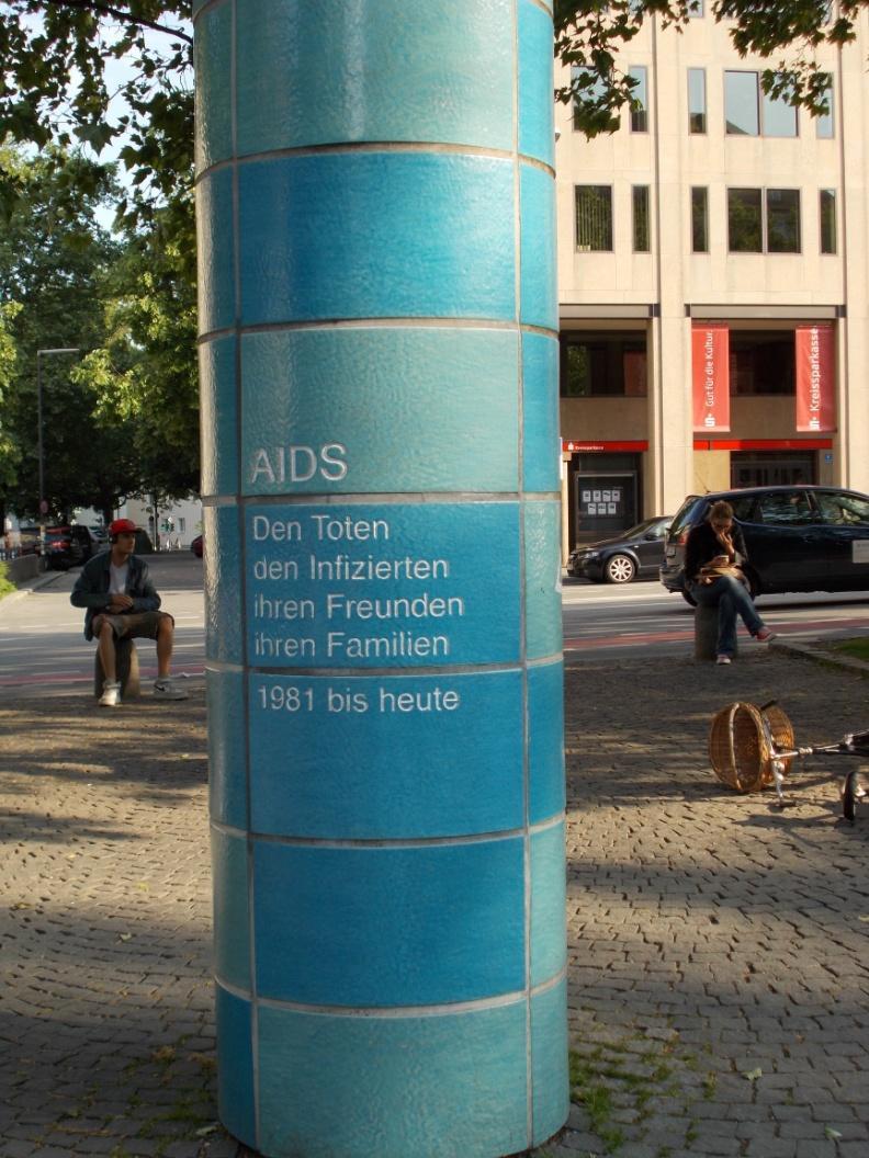 AIDS Memorial In the summer of 2000 the city council of the Bavarian capital Munich decided to raise a monument in rememberance of people who died from AIDS sinc 1981.