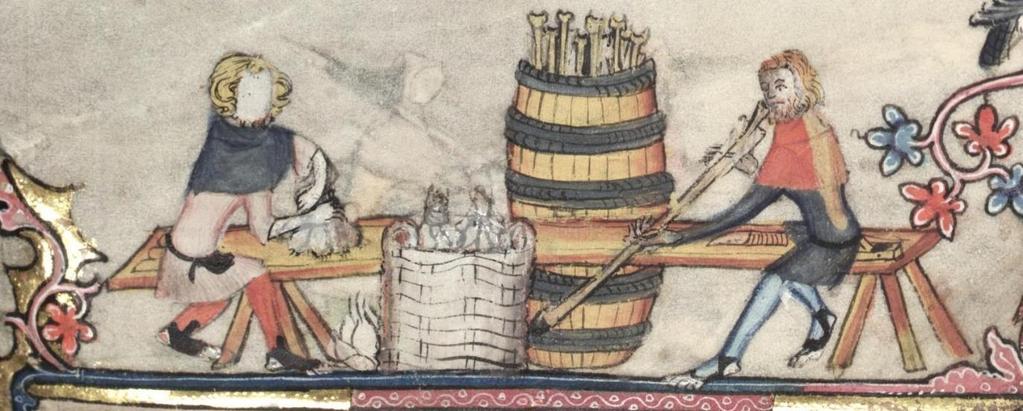 (Figure 3.1: The size of quareels in a manuscript c. 1340, MS Bodl 264 f.123v) No typologies are available for dating arrows or arrowheads in the Low Countries.