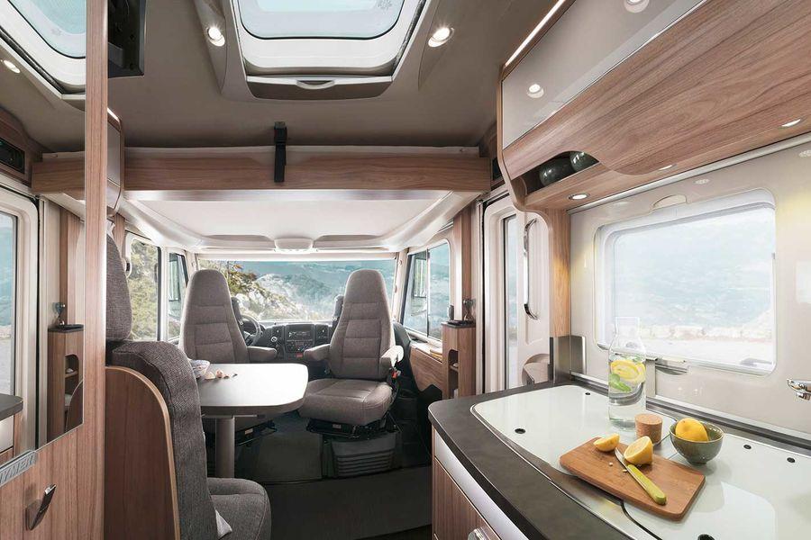 Light and airy The large windows combined with the HYMER panoramic roof vent ensure the living