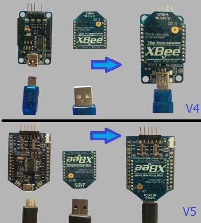 Слика 20. UARTSBee V4 и UARTSBee V5 адаптер со вклучени Xbee модули 4.1.