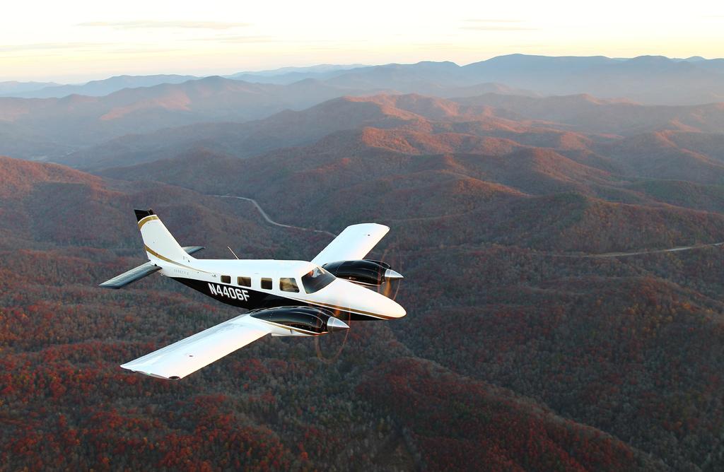 THE MOUNTAINS ARE CALLING You should go. The turbocharged Piper Seneca allows you to traverse just about any terrain.