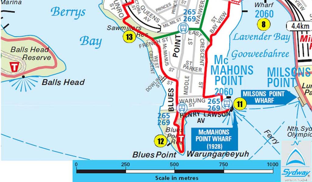 Public Transport: North Sydney and Waverton Stations; McMahons Point Wharf buses at each and Blues Point Rd.